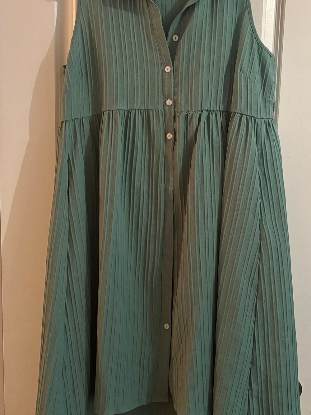 Bloomchic Sleeveless Button-Front Pleated Midi Dress in Sage Green